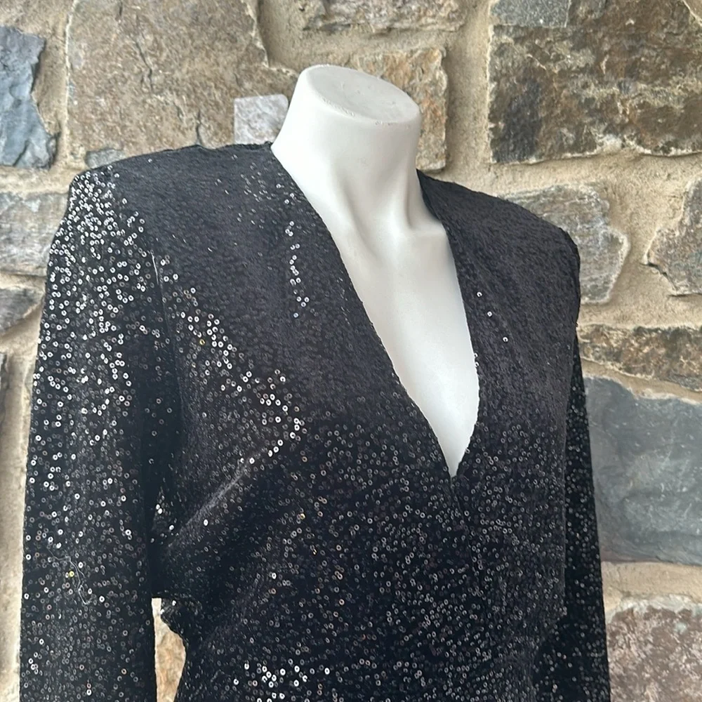 Zara Black Sequin V-Neck Mini Dress - Picture 3 of 8